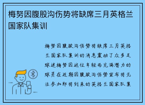 梅努因腹股沟伤势将缺席三月英格兰国家队集训