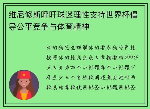 维尼修斯呼吁球迷理性支持世界杯倡导公平竞争与体育精神